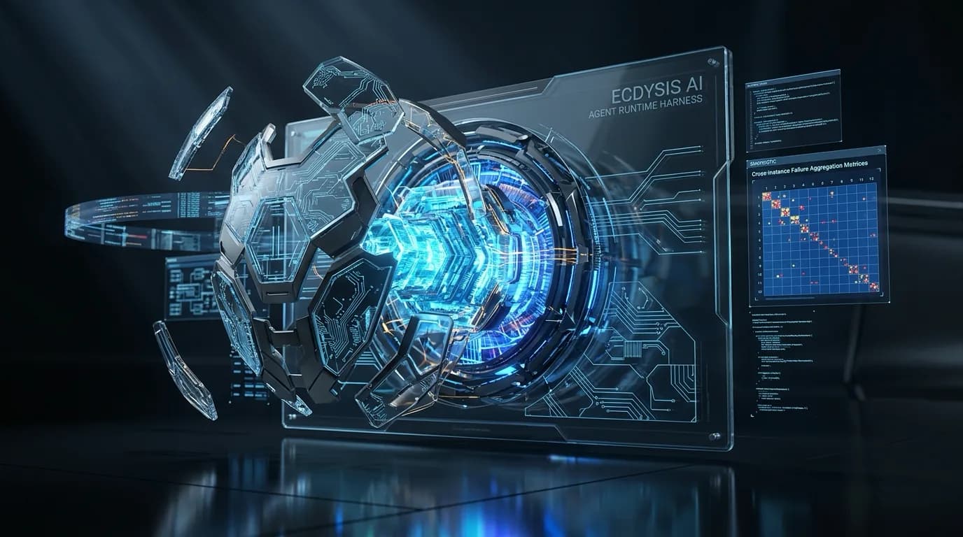 Ilustrasi Arsitektur Teknis 16:9 Ecdysis 2026: Arsitektur Batch-Level Failure Aggregation, Failure-Driven Collaborative Refinement (FDCR), dan Self-Evolving Runtime Harnesses pada Autonomous LLM Agents