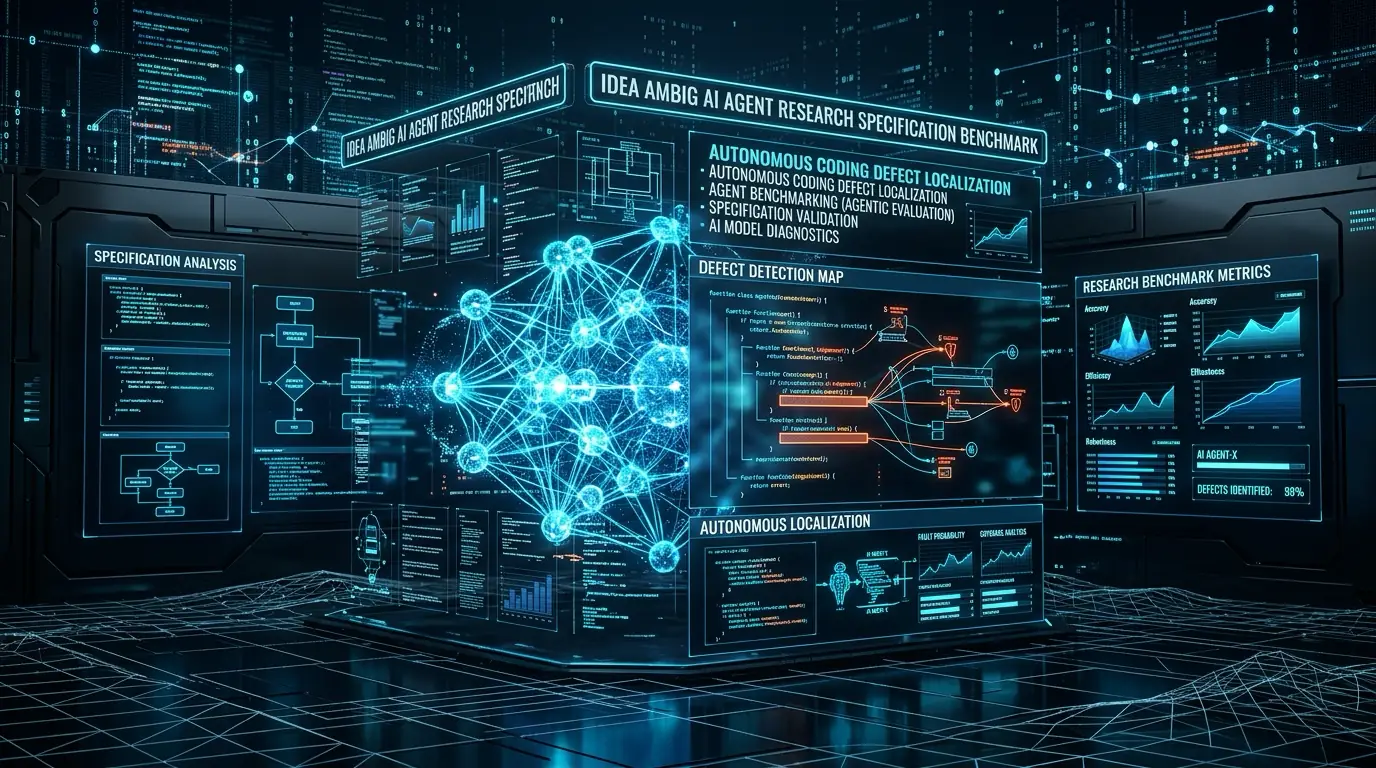 Ilustrasi Arsitektur Teknis 16:9 IdeaAMBIG 2026: Tolok Ukur Codification Readiness, Anatomi Defect Localization, dan Kegagalan Kritis AI Coding Agents pada Spesifikasi Riset