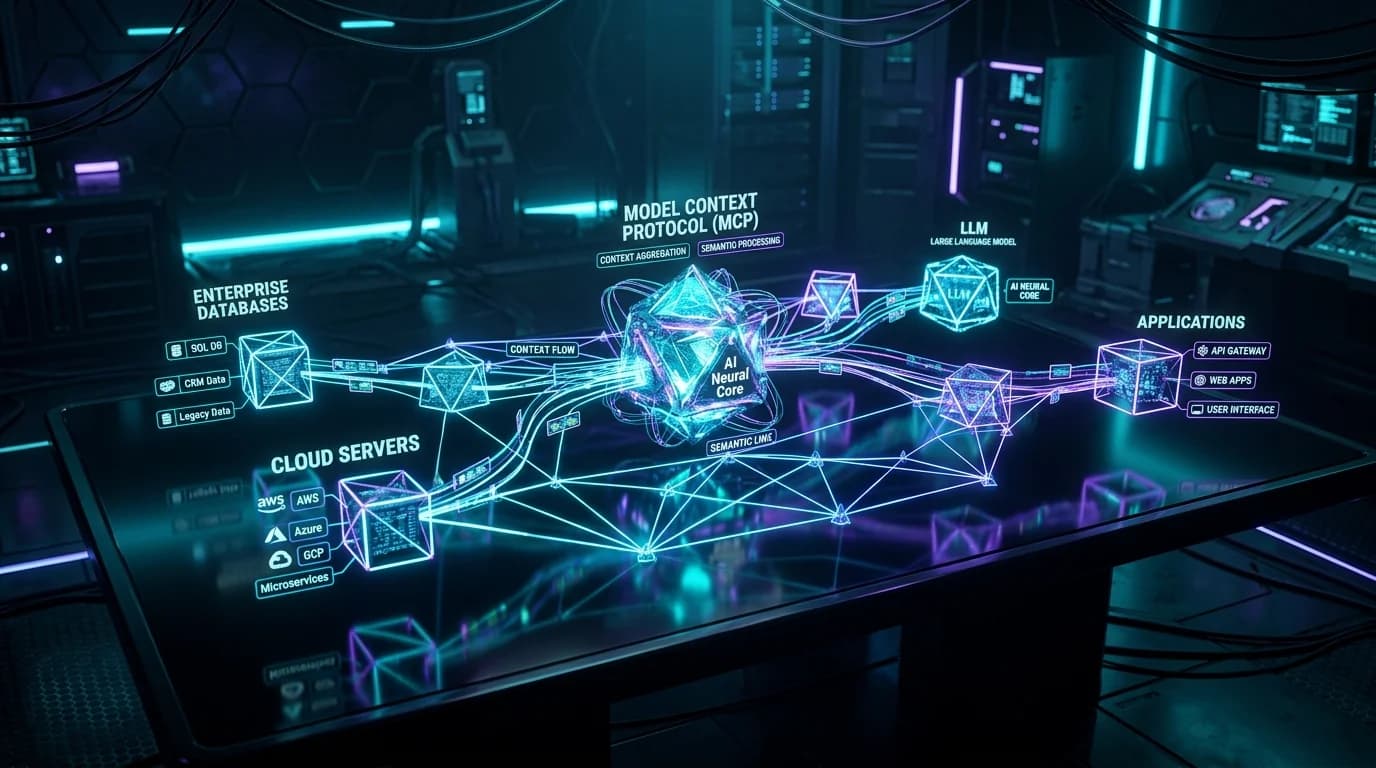 Ilustrasi Arsitektur Teknis 16:9 Model Context Protocol (MCP): Standar Baru Konektivitas AI Agent dan Infrastruktur Enterprise 2026
