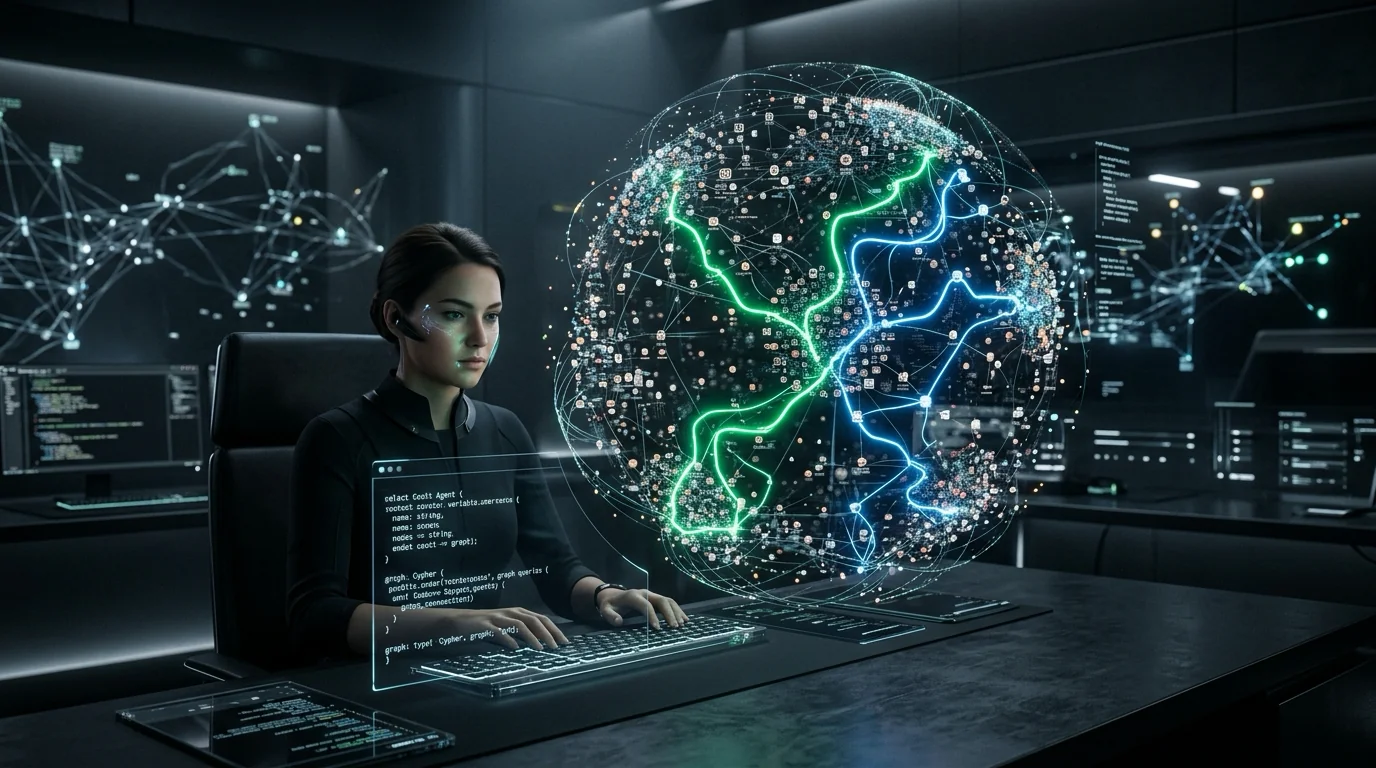 Ilustrasi Visual Graph RAG Multi-Hop Traversal pada AI Coding Agent
